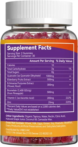 Vista 2 de Gomitas de quercetina, 1000 mg de quercetina con bromelina y zinc saúco, apoyo inmunológico y antioxidante, gomitas veganas para adultos y niños, 60
