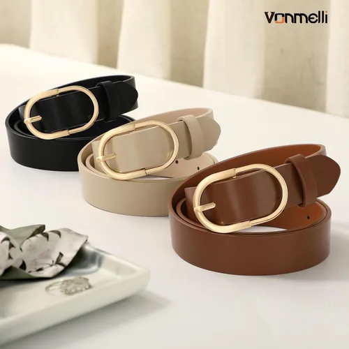 Vista 50 de VONMELLI Paquete de 3 cinturones de mujer para pantalones vaqueros, cinturón de vestir con hebilla dorada