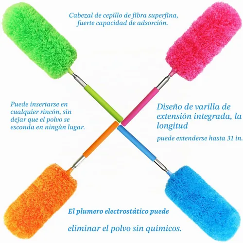 Vista 7 de Paquete de 4 plumeros de microfibra, con poste extensible y cabezal flexible, herramienta de limpieza de microfibra lavable para limpieza