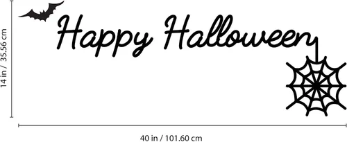 Vista 3 de Calcomanía de vinilo para pared, diseño cursivo de Feliz Halloween, 14 x 40 pulgadas, decoración divertida de letras de temporada, para niños