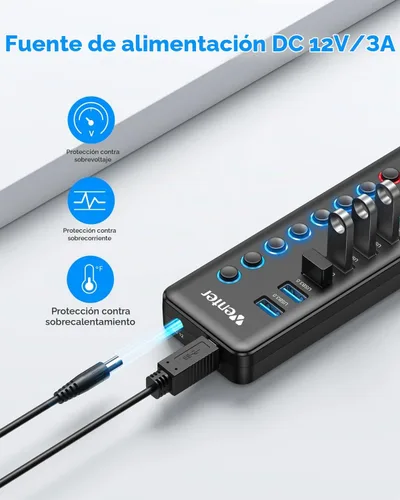 Vista 7 de Wenter Hub USB 3.0 alimentado, divisor de concentrador de 11 puertos