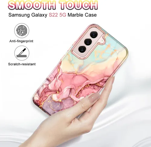 Vista 6 de Btscase Funda para Samsung Galaxy S22 5G de 6.1 pulgadas, Patrón de Mármol 3 en 1 Resistente de Servicio Pesado Cuerpo Completo Robusto PC Duro +