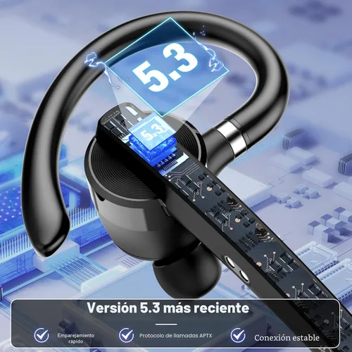 Vista 2 de Auriculares Bluetooth 2026, auriculares inalámbricos Bluetooth 5.3, auriculares de una sola oreja de 90 horas con audio APTX HD y botón de silencio