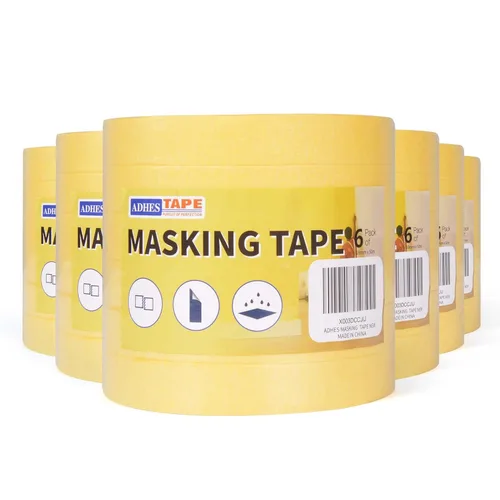 Vista 8 de ADHES - Cinta adhesiva amarilla para pintores, 0.7 pulgadas x 55 yardas x 6 rollos, cinta segura para pared sin residuos para pintura de pared