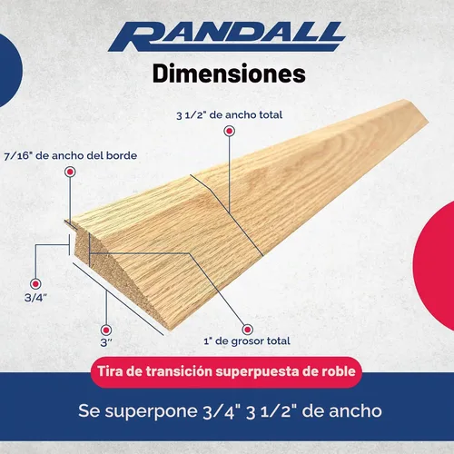 Vista 4 de Randall Manufacturing Co., Inc Superposición de roble Roble macizo Superposición de 3/4 pulgadas de alto Tira de transición de material 3