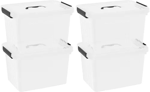Vista 7 de Paquete de 4 cajas de plástico de 20 L, contenedores de almacenamiento transparentes con tapas/asas