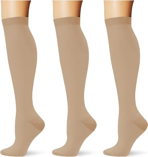 Vista 28 de (3 pares) Calcetines de compresión 20-30 mmHg, calcetines largos hasta la rodilla para mujeres y hombres, soporte atlético, para viajes y uso diario