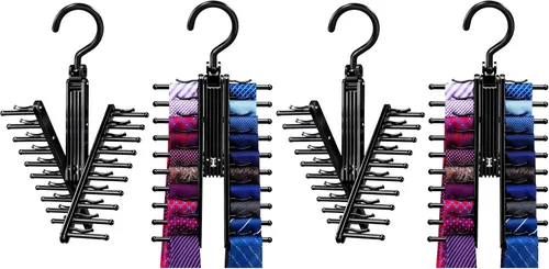 Vista 7 de IPOW 2 soportes para corbatas See Everything Cross X 20, giratorio para abrir/cerrar corbata y gancho para cinturón con clips antideslizantes