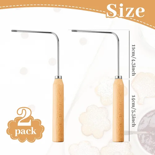 Vista 2 de 2 piezas de roseta de hierro de roseta de una sola manija de hierro para galletas, mango de madera, herramienta fácil para hacer galletas