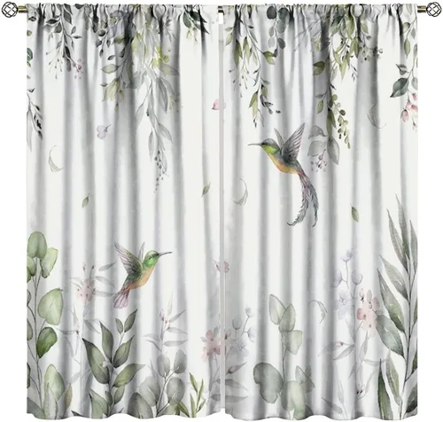 Vista 10 de Cortinas opacas de flores de colibrí, para dormitorio y sala de estar, diseño estético rústico y moderno, juego de 2 paneles, 42 x 45 pulgadas