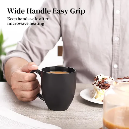Vista 3 de DOWAN Tazas de café, juego de 6 tazas de café negras, tazas de café de cerámica de 16 onzas con asas grandes para hombres y mujeres, taza grande