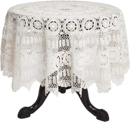 Vista 7 de Fennco Styles Cluny Collection Mantel de algodón con encaje de ganchillo hecho a mano, cuadrado de 30 pulgadas, mantel color crudo para bodas