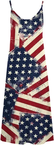 Vista 4 de Ceboyel Vestido largo sexy para mujer, para el 4 de julio, vestido largo y sexy, con bandera americana, sin mangas, vestidos casuales patrióticos