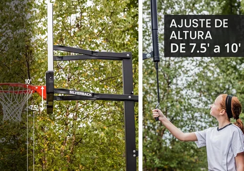 Vista 5 de Silverback Sistema de baloncesto anclado al piso, de 54", con tablero de vidrio templado