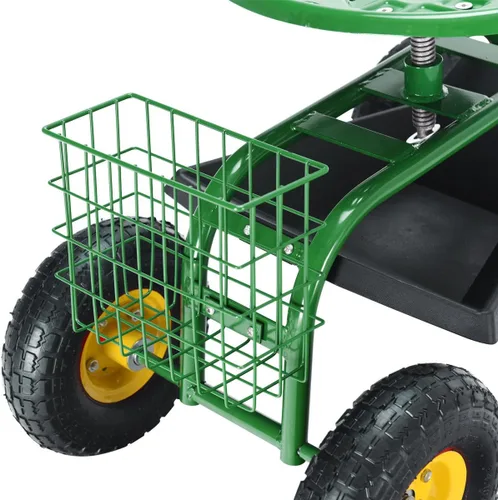Vista 8 de Giantex Asiento de trabajo de jardín rodante, asiento de trabajo de jardinería giratorio 360 con ruedas, cesta de herramientas, altura ajustable
