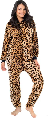 Vista 3 de Footed Pajamas - Sudadera con capucha para adultos Cheetah Spots Chenille sin pies de una pieza