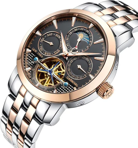 Vista 2 de PASOY Reloj de Hombre Automático Mecánico Tourbillon Acero Inoxidable Stell Fecha Dial Azul Reloj Esqueleto