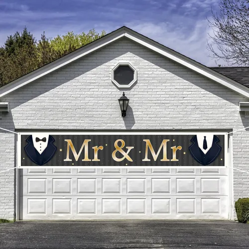 Vista 6 de INNORU Cartel grande con texto en inglés "Mr & Sr", letrero de fondo para fiesta de boda gay, cartel de jardín para hombre, despedida de soltera