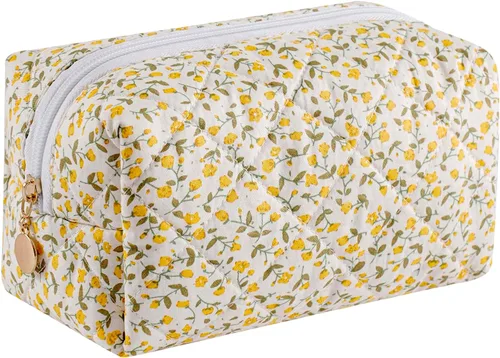 Vista 21 de Bolsa de maquillaje de viaje para mujeres y niñas, bolsa de maquillaje con cremallera, flores florales, organizador de maquillaje, bolsa de tela