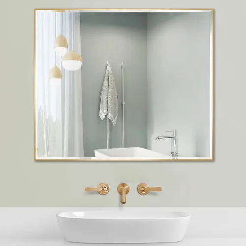 Vista 16 de LEDLUX Espejo de baño negro de 24 x 32 pulgadas, espejo sin cobre, marco de metal, espejo rectangular montado en la pared, espejo moderno