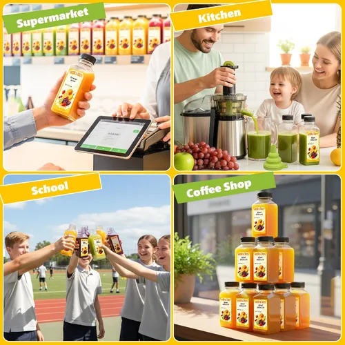Vista 3 de 42 botellas de jugo de plástico con tapas a prueba de manipulaciones 16oz 16/12/8oz
