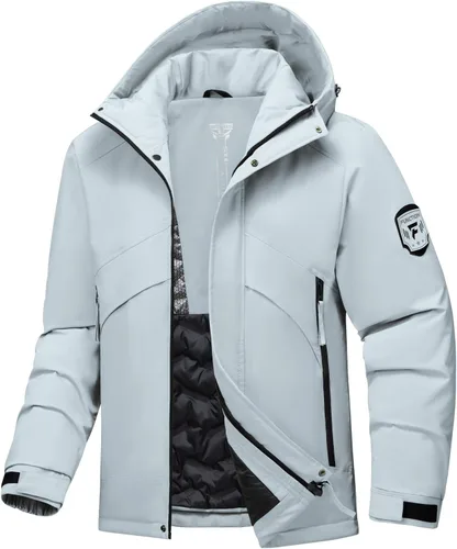 Vista 7 de Chaqueta de esquí para hombre, impermeable, cálido, abrigo de invierno resistente al viento, chaqueta de snowboard aislada con capucha para montaña