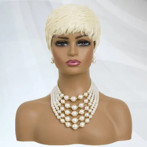 Vista 2 de Pelucas cortas Pixie para mujeres negras, peluca rubia 613, corte pixie, pelucas cortas y rizadas Short Curly Wigs for Black Women Pixie Cut Hair