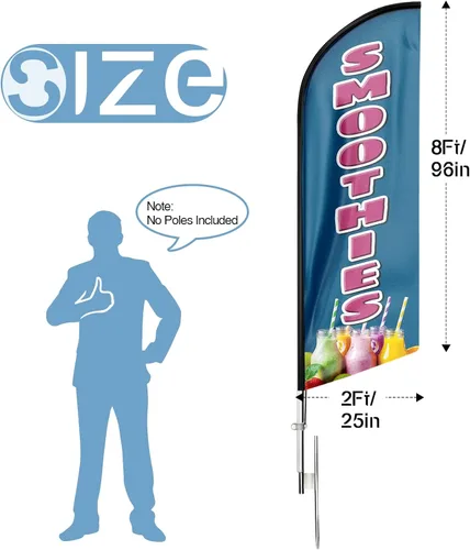 Vista 2 de Smoothies Swooper - Bandera de plumas para batidos, letrero publicitario de plumas para negocios de batidos, 8 pies