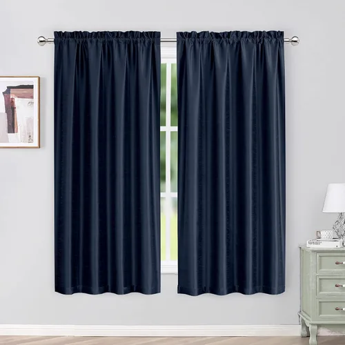 Vista 29 de Chyhomenyc Uptown - Cortinas negras de 24 pulgadas de largo, 2 paneles, cortinas cortas de seda sintética para oscurecer la habitación, cortinas