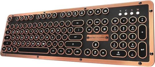 Vista 12 de Azio Retro Classic Bluetooth (Elwood) - Teclado mecánico retroiluminado inalámbrico/USB con cable de madera de nogal vintage para PC/Mac, madera