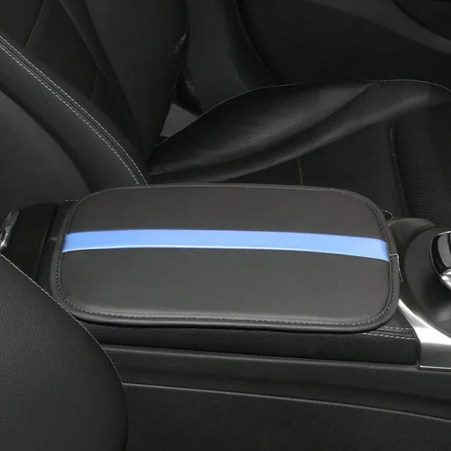 Vista 3 de Tapete para reposabrazos de automóvil, funda de cuero sintético, cubierta de consola central universal, impermeable, accesorios interiores de Azul
