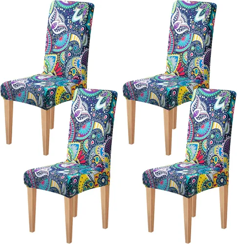 Vista 24 de Dioxide Fundas de Silla de Alto Estirar para Sillas de Comedor, Juego de Fundas de Silla de Comedor Lavables de 4, Fundas de Asiento de Silla