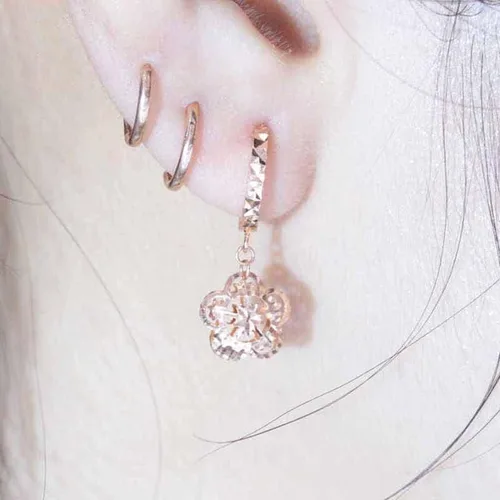Vista 6 de SAGEKING 2024 New 585 Purple Gold Plated 14K Rose Gold Openwork Double Sided Flower Snowflake Earrings For Women Fashion Ear Buckle Charm Jewelry