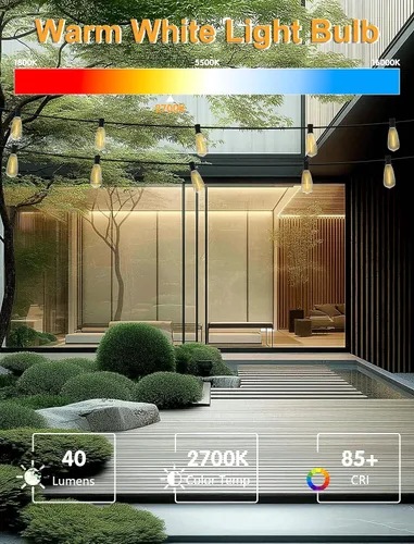 Vista 6 de Paquete de 10 bombillas LED, 0.6 W, base de tornillo C9/E17 ST40, bombillas de repuesto de plástico transparente para patio al aire libre, tira
