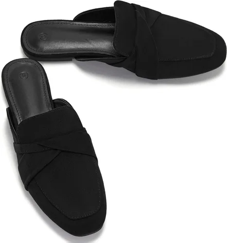 Vista 6 de LAICIGO Mocasines planos para mujer con puntera cuadrada cerrada, sin espalda, de gamuza, cómodos mocasines