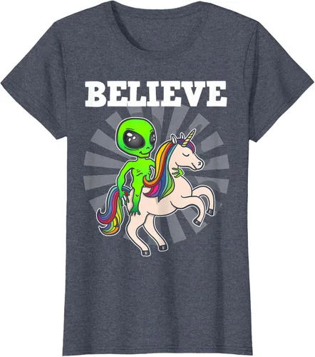 Vista 66 de Believe Space Alien Riding Unicorn - Camiseta de regalo divertida, Negro, S