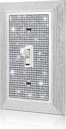 Vista 14 de Placa decorativa de interruptor de luz con diamantes de imitación brillantes en rosa y plata, cubierta de placa de pared con diamantes de imitación