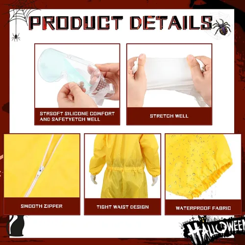 Vista 3 de Liitrsh Juego de 2 juegos de material peligroso amarillo, disfraz de Halloween para adultos, hombres y mujeres, tamaño estándar, incluye overol