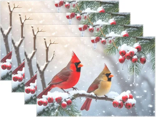 Vista 11 de Juego de 4 manteles individuales con diseño de árbol de Navidad, diseño de árbol de Navidad, resistentes al calor, manteles individuales lavables