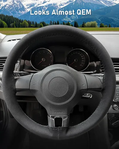 Vista 4 de BELINOUS Envoltura de cuero para volante de gamuza (talla L3, negro)