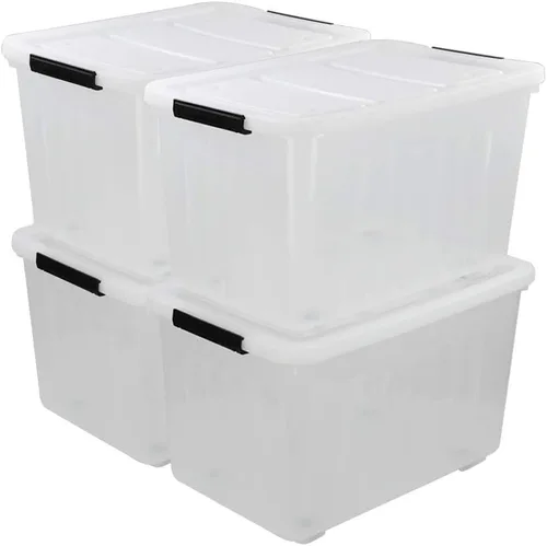 Vista 9 de Caja de almacenamiento de plástico transparente de 30 L con ruedas, paquete de 4 contenedores de plástico transparente Ultra-durable latching