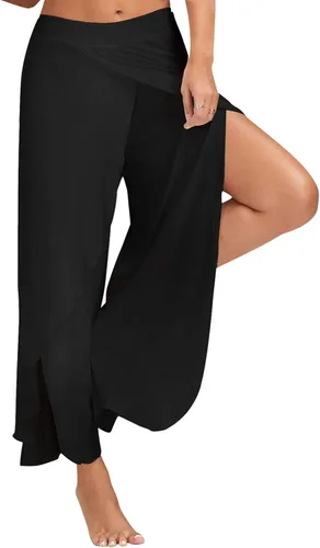 Vista 4 de Pantalones de yoga elegantes Palazzo de pierna ancha para mujer, pantalones de yoga para danza, fitness, pantalones de yoga ligeros, casuales