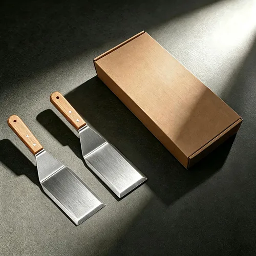 Vista 7 de Espátula para plancha, espátula de metal para sartén de hierro fundido, espátulas de acero inoxidable con mango de madera cómodo, espátula