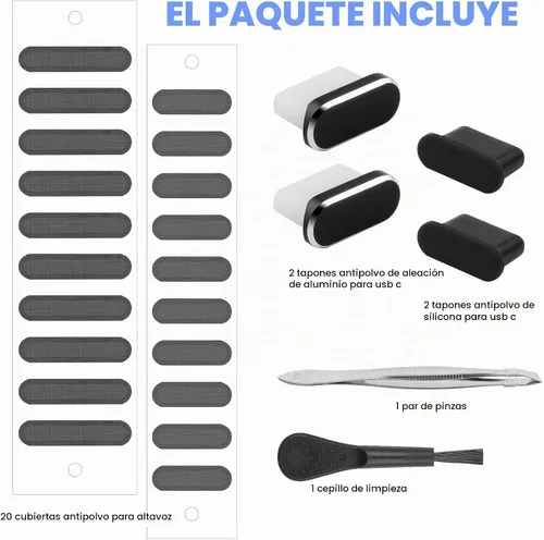 Vista 6 de Enchufe antipolvo USB C para iPhone 15, 16, 17, cubierta de puerto USB C, cubierta de altavoz de teléfono, limpiador de puerto de carga de teléfono