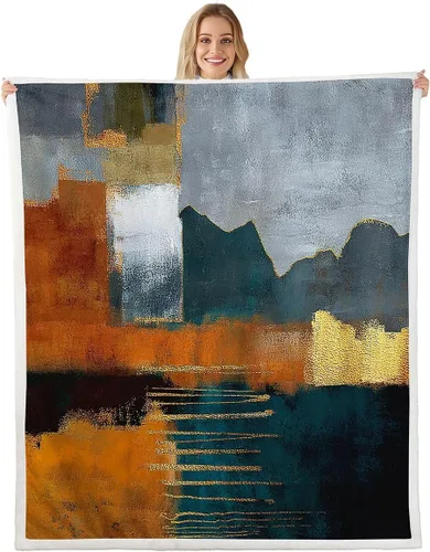 Vista 26 de Erosebridal Manta de sherpa moderna para niños y adolescentes, color naranja, verde azulado, negro, manta para silla, manta de forro polar con rayas