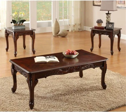 Vista 2 de Furniture of America Alice - Juego de mesa auxiliar de madera maciza de 3 piezas, color cereza oscuro