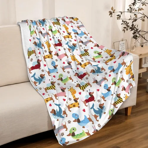 Vista 2 de Linda manta de franela de perro salchicha para niños, adultos, adecuada para sofá, cama, campamento, viajes, todas las estaciones, 30 x 40 pulgadas