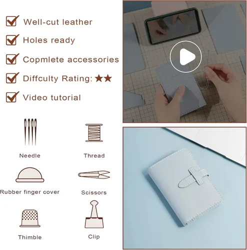 Vista 3 de POPSEWING Kit de fabricación de carteras para pasaporte, kit de cartera de cuero de vaca, cartera con clip para dinero para hombres, cartera