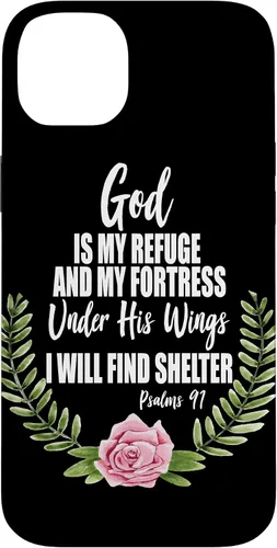Vista 15 de God is My Refuge Christian Bible Psalms 91 Floral Case for iPhone 17