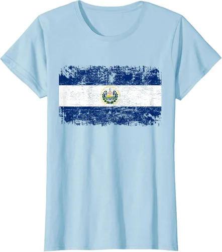 Vista 22 de EL SALVADOR Bandera Vintage Hombres Mujeres Niños Camiseta EL SALVADOR